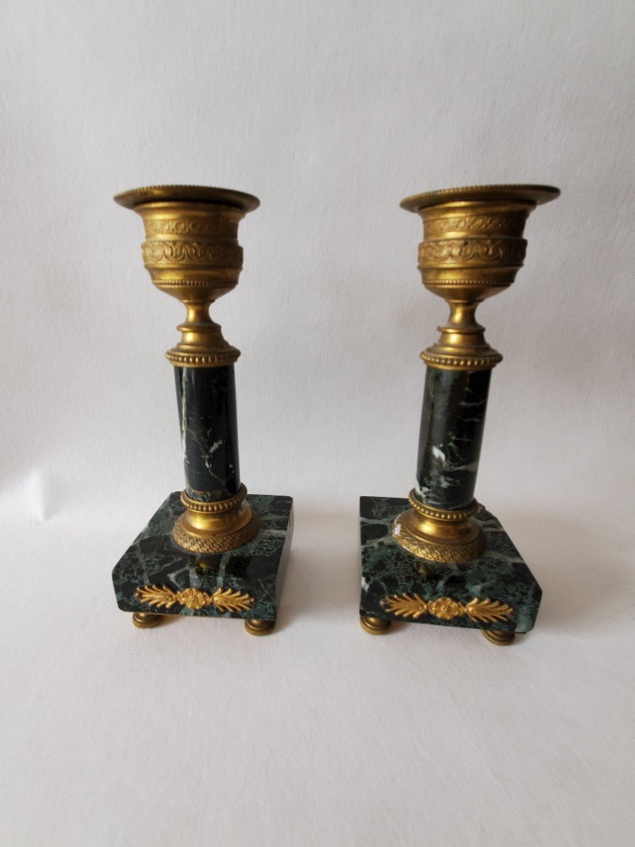 Pair Of Bathroom Cabinet Candlesticks - 19th Century