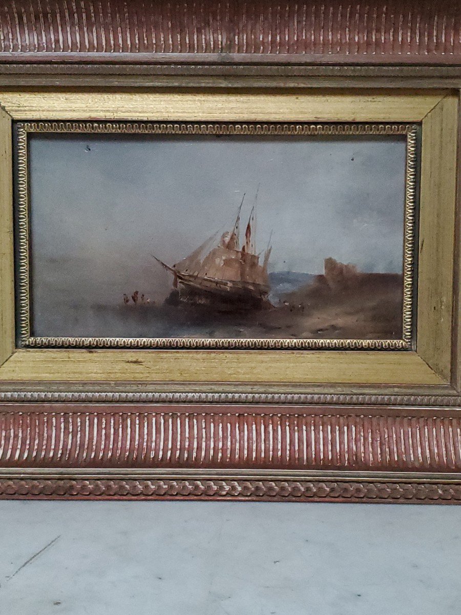 Oil On Canvas Marouflaged On Panel - Marine Signed And Dated - 19th-photo-2