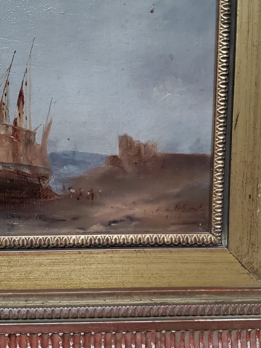 Oil On Canvas Marouflaged On Panel - Marine Signed And Dated - 19th-photo-4