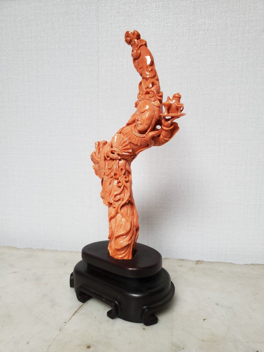 Sculpture - Orange-red Coral On Base-photo-2