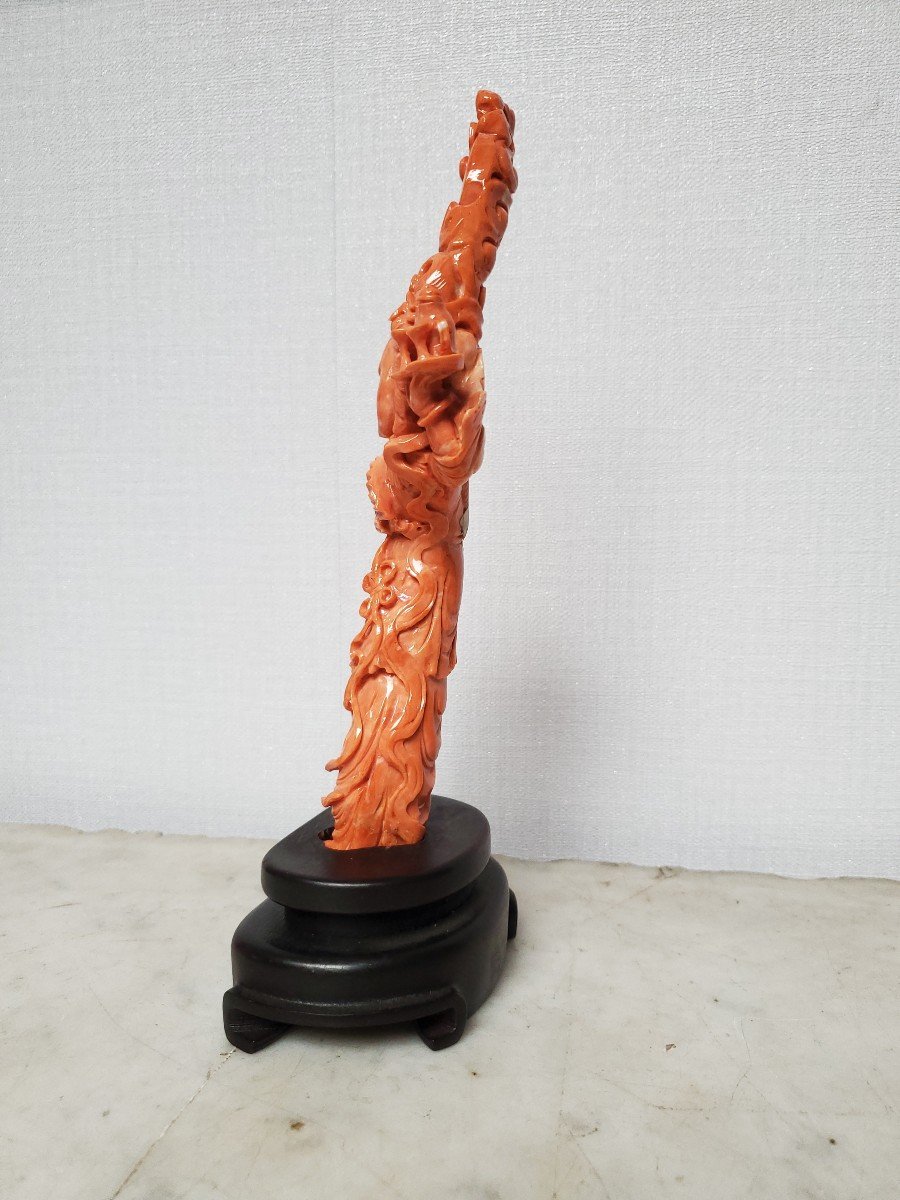 Sculpture - Orange-red Coral On Base-photo-3