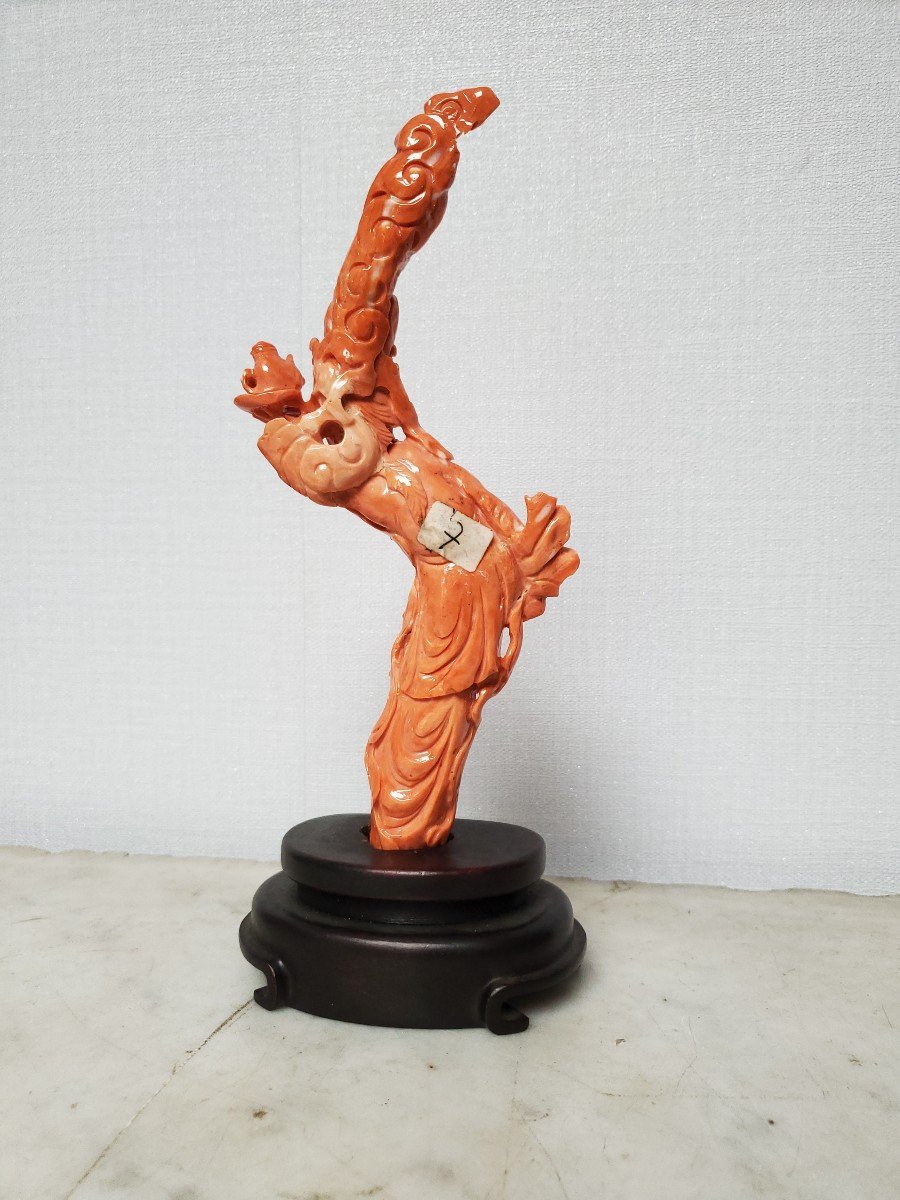 Sculpture - Corail Rouge Orangé Sur Socle-photo-4