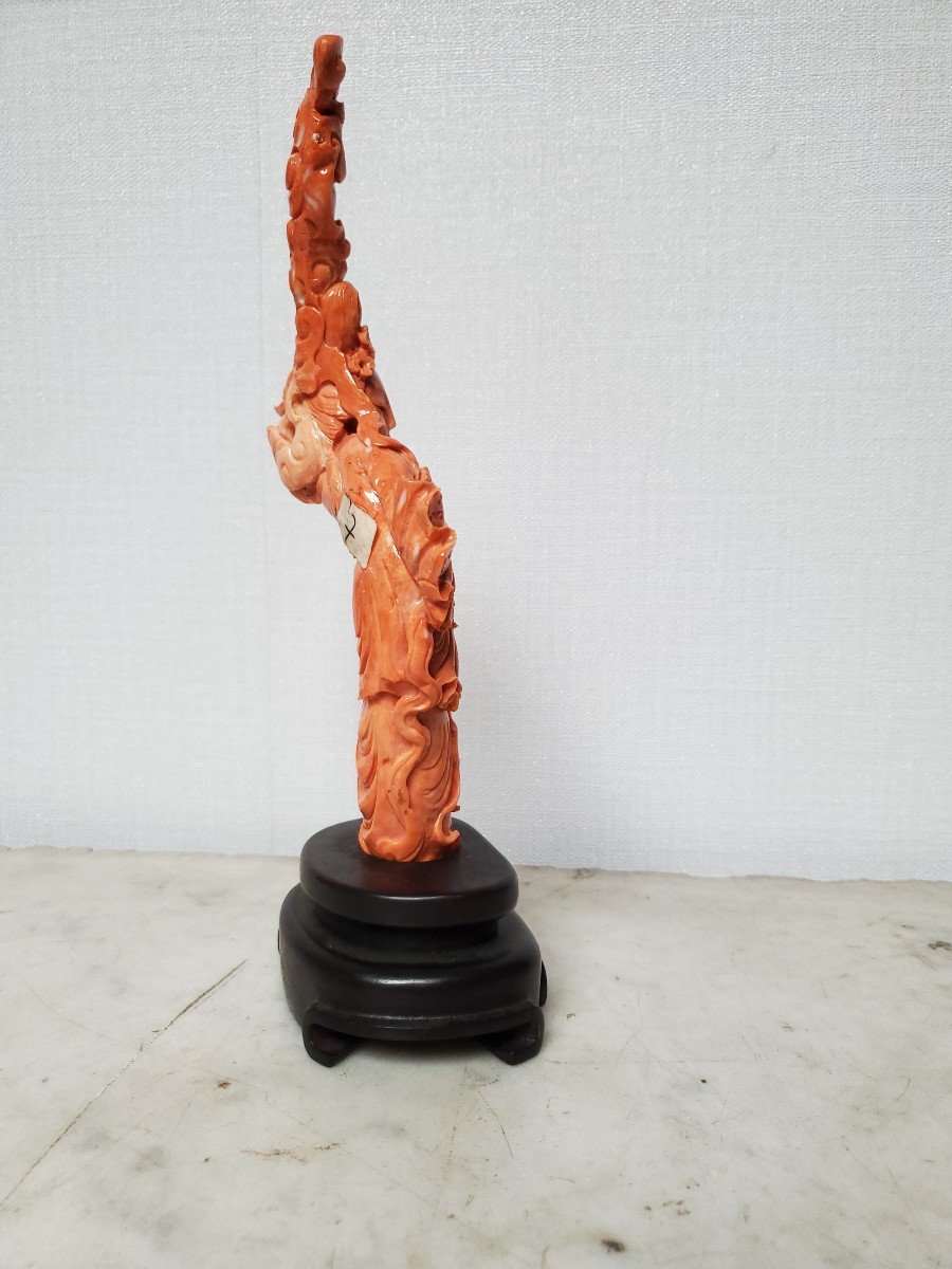 Sculpture - Corail Rouge Orangé Sur Socle-photo-1