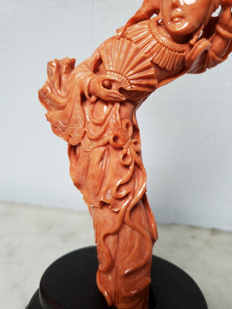 Sculpture - Orange-red Coral On Base-photo-3