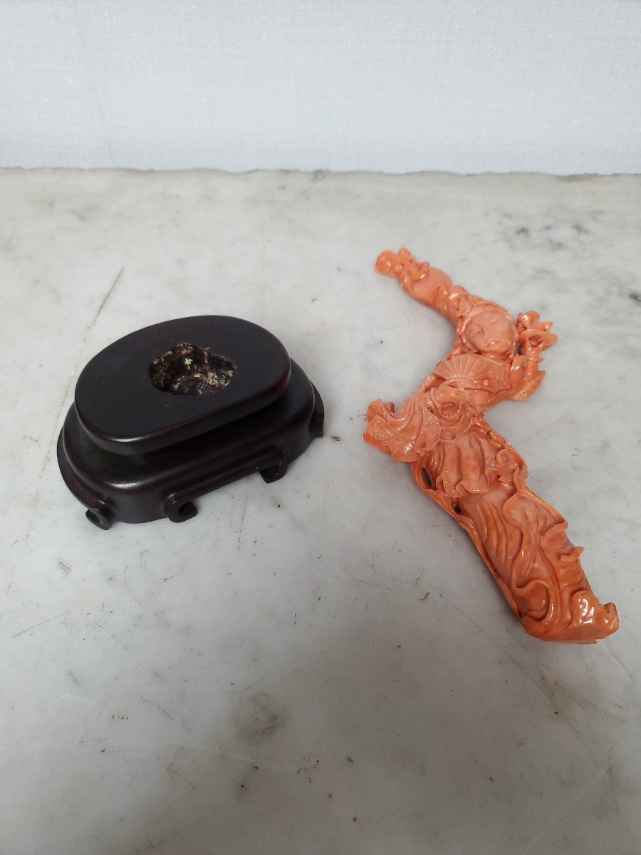 Sculpture - Orange-red Coral On Base-photo-7