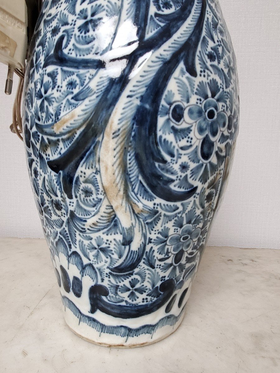 Delft - Ancien Vase Monté En Lampe - Signé-photo-2