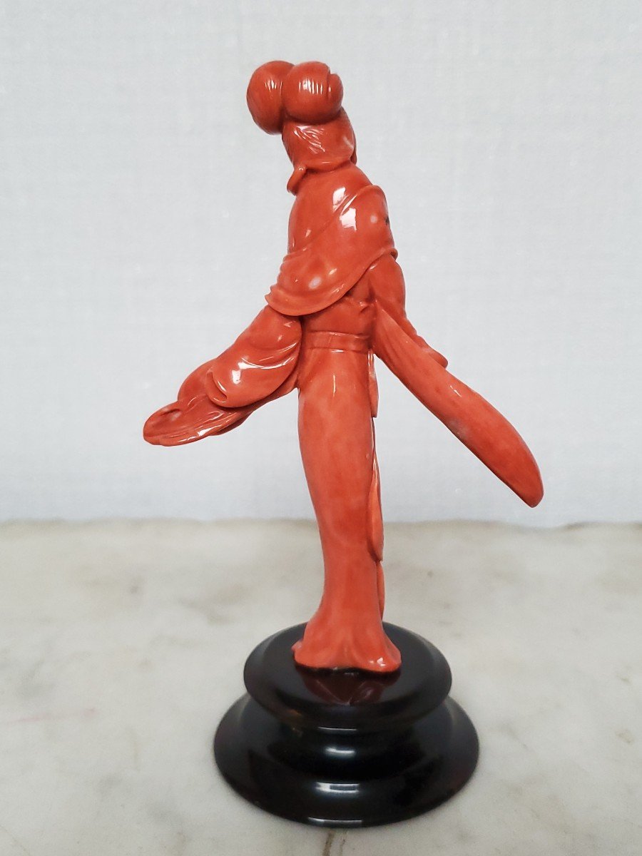 China - Red Coral Sculpture On Base - 19th/20th Century-photo-3