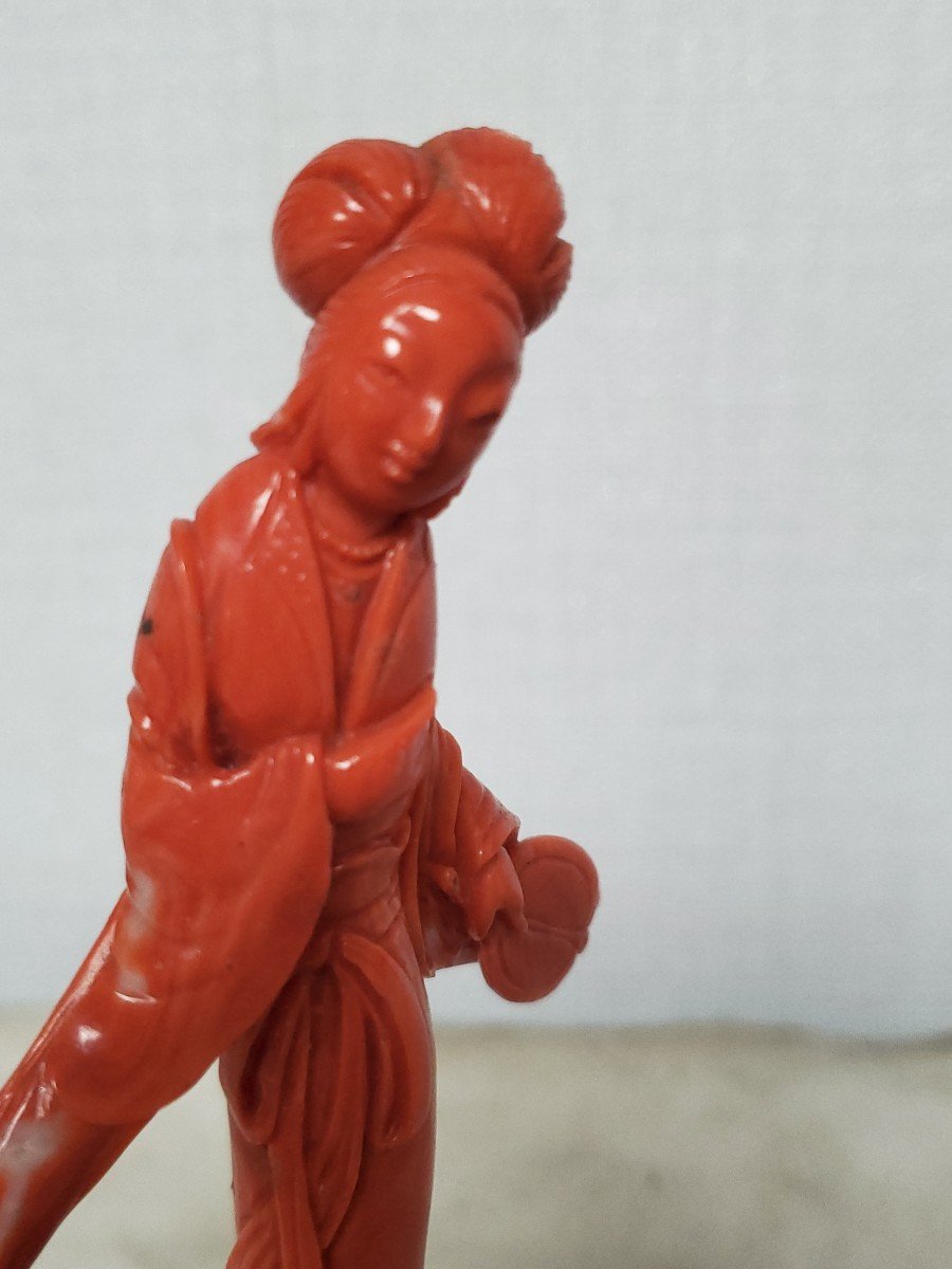 China - Red Coral Sculpture On Base - 19th/20th Century-photo-1