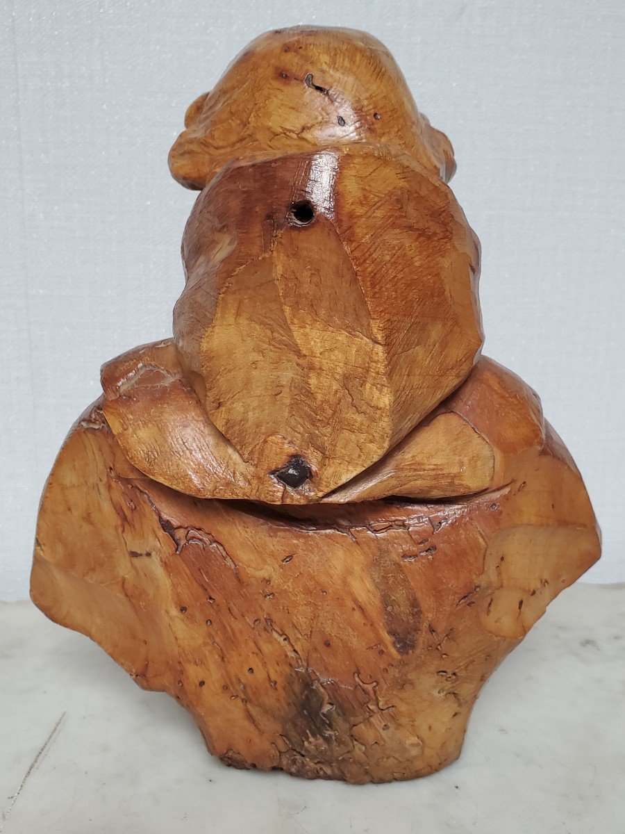 Wood Sculpture - Bust Of Monk - 17th Century-photo-3