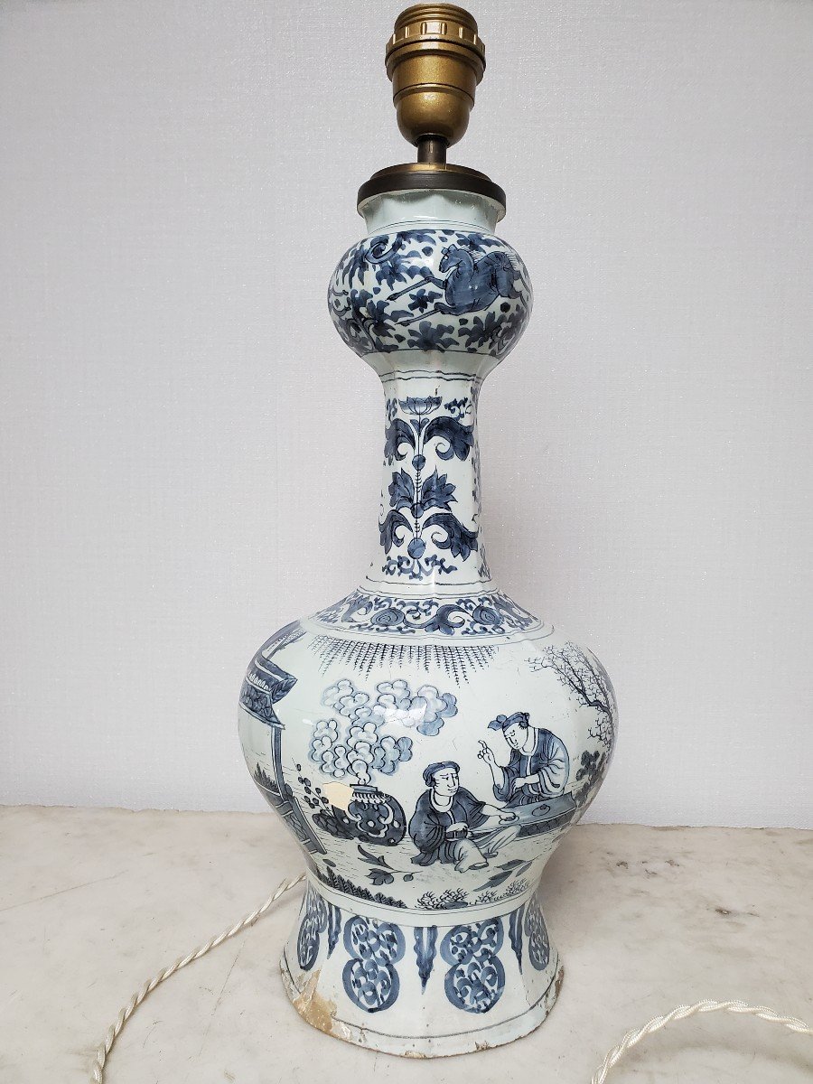 Delft - Vase Monté En Lampe - 17-18ème Siècle-photo-4