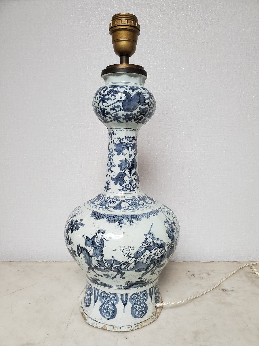 Delft - Vase Monté En Lampe - 17-18ème Siècle