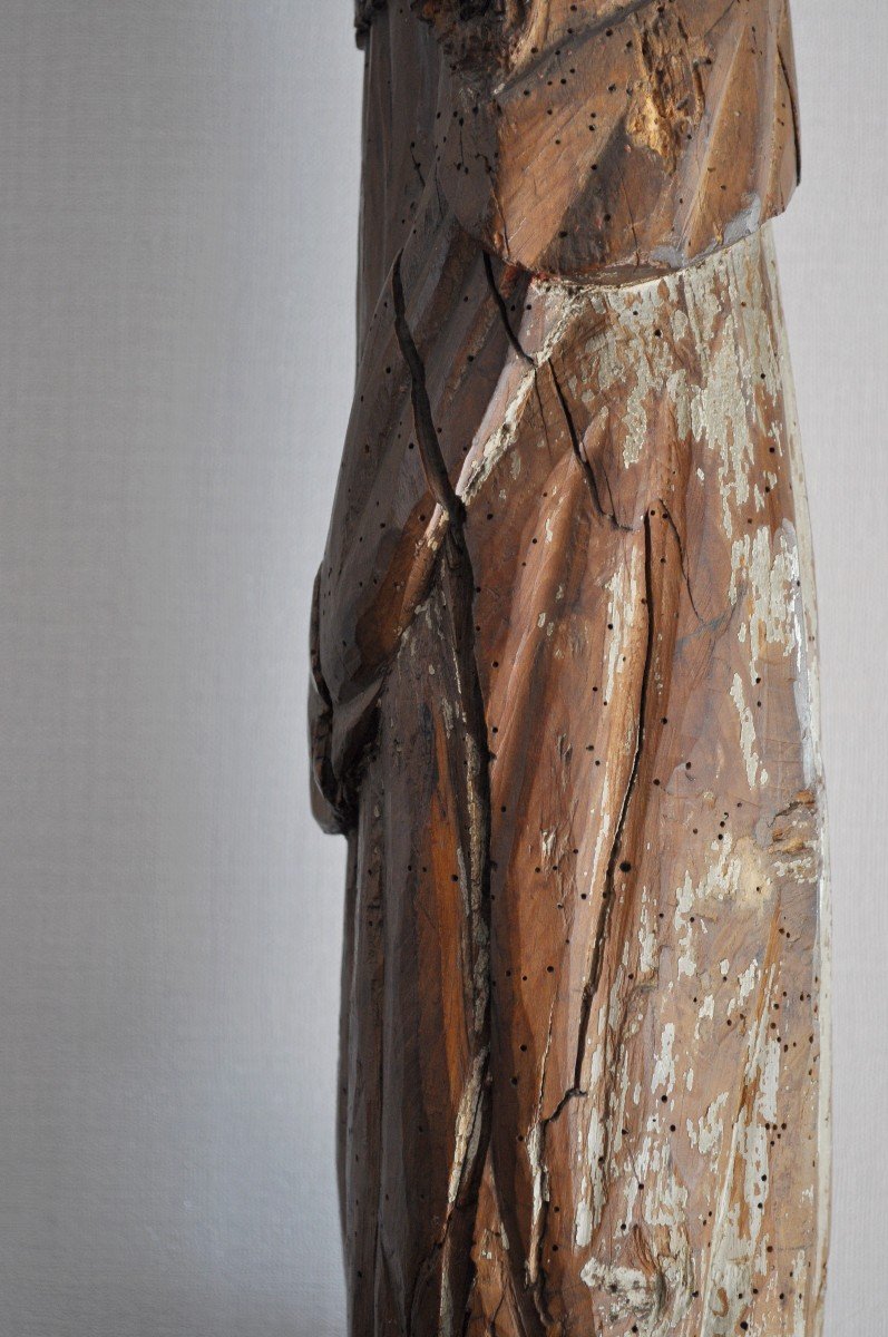 Sculpture - Holy Stature In Polychrome Wood - France 16th Century-photo-2