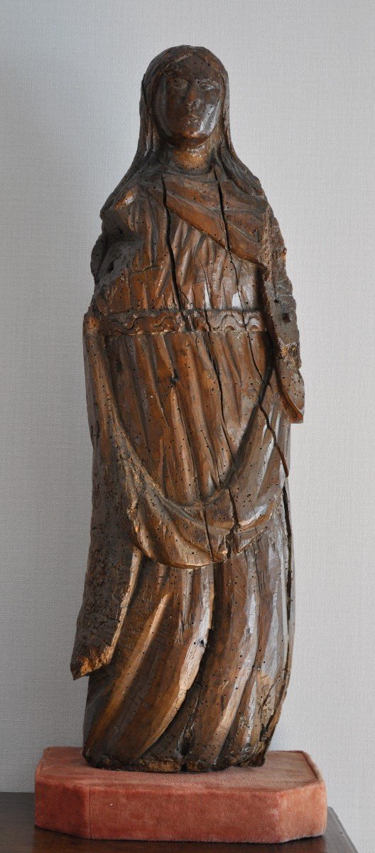 Sculpture - Stature Sainte En Bois Polychrome - France XVIème