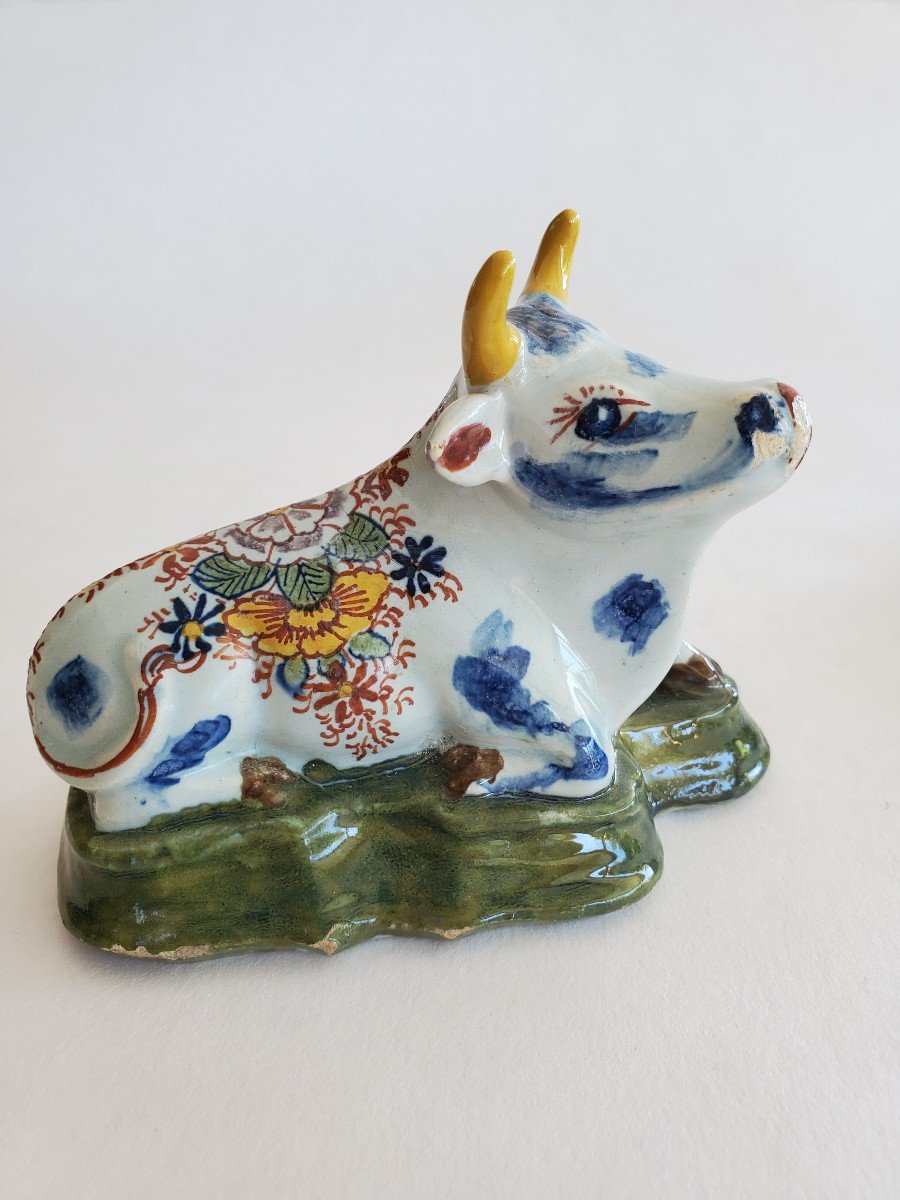 Delft - Pair Of Earthenware Cows - Signed - 18th Century-photo-2