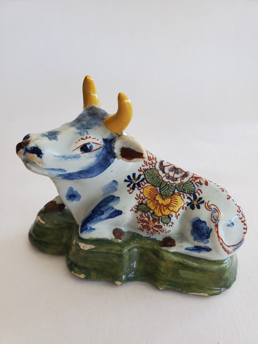 Delft - Pair Of Earthenware Cows - Signed - 18th Century-photo-3