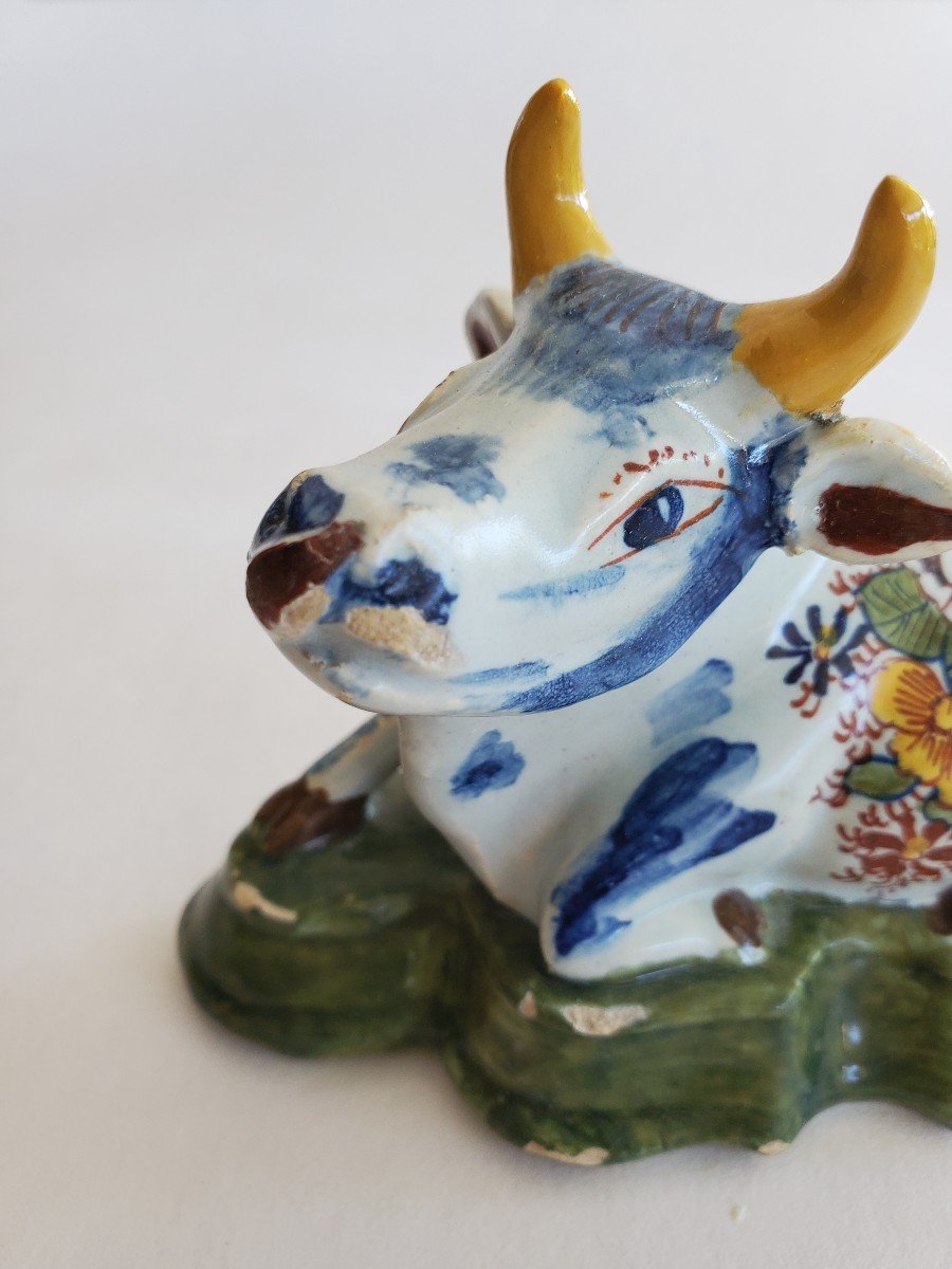 Delft - Pair Of Earthenware Cows - Signed - 18th Century-photo-4