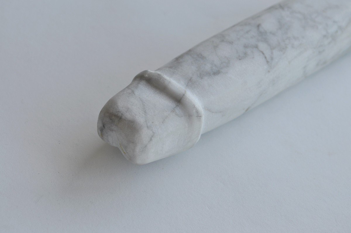 Antique White Marble Phallus Circa 1900-photo-2