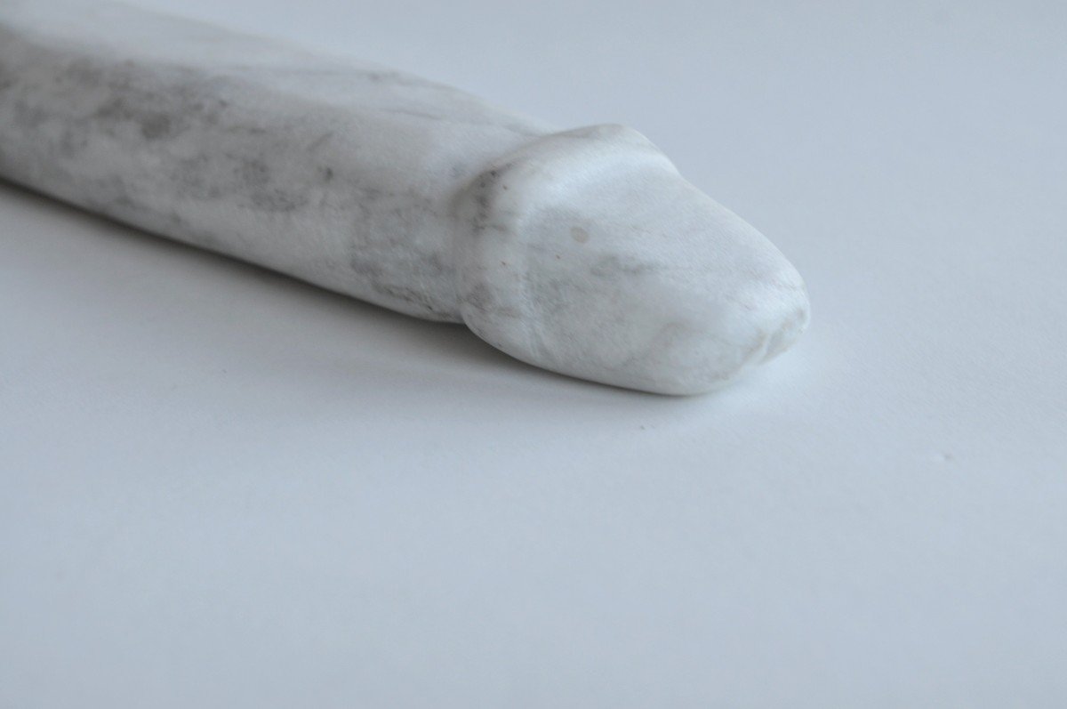 Antique White Marble Phallus Circa 1900-photo-1