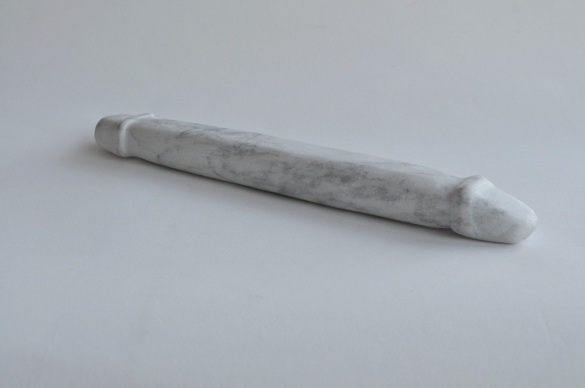 Antique White Marble Phallus Circa 1900-photo-3