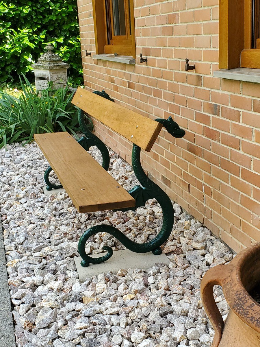 Cast Iron And Wood Garden Bench, Late 19th Century-photo-4