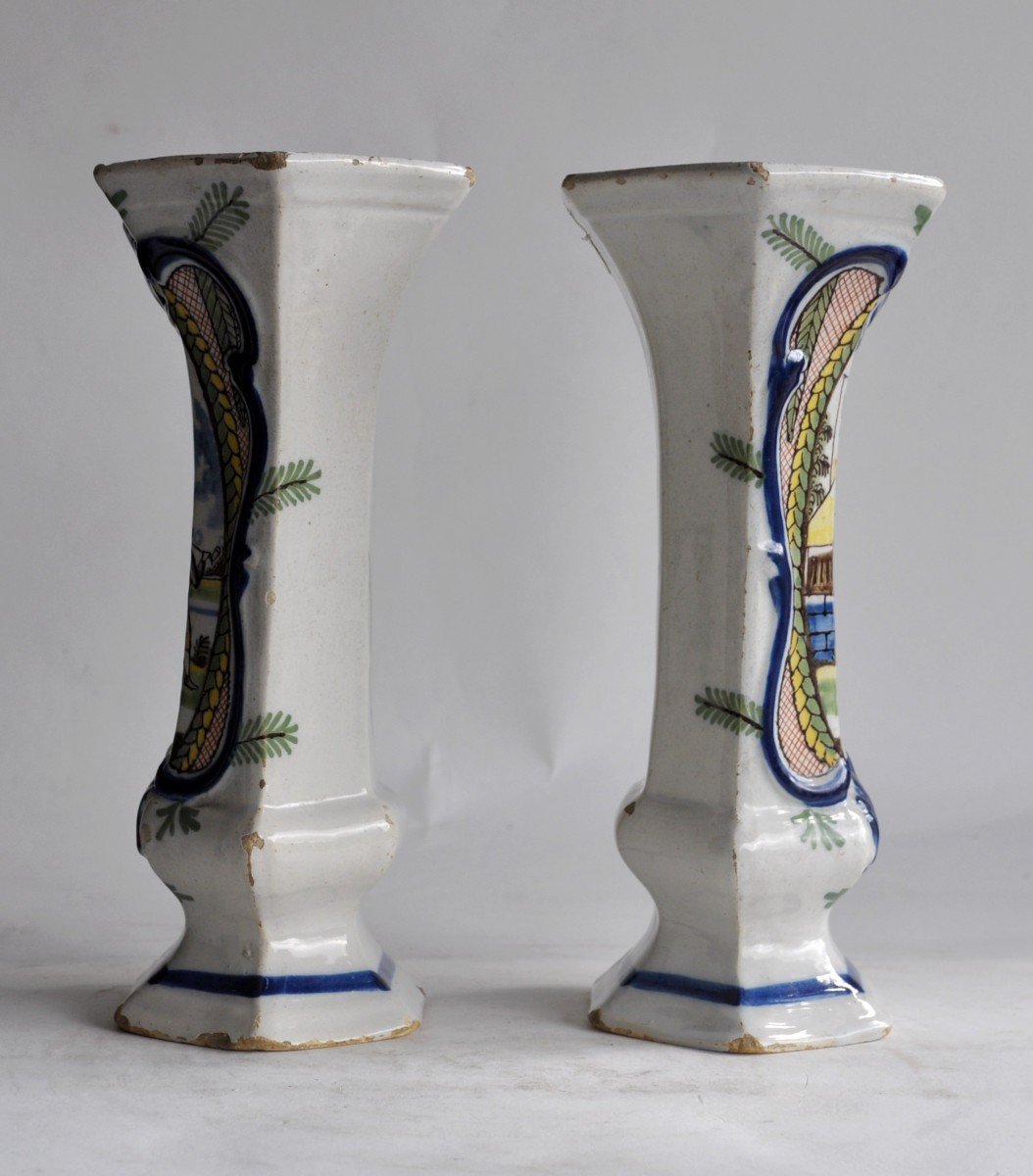  Faïence De Delft - XVIIIème - Paire De Vases Cornet - -photo-2