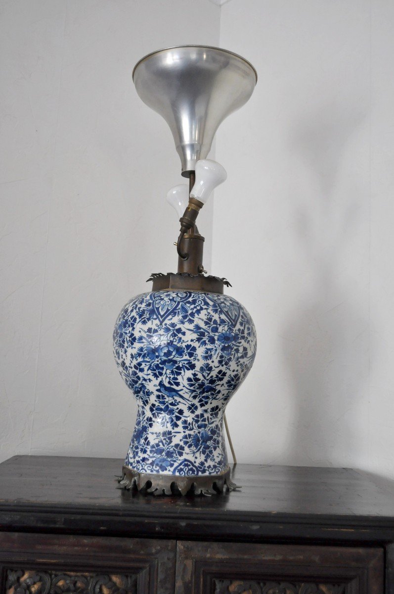 Vase Monté En Lampe En Faïence De Delft Circa 1700-photo-2