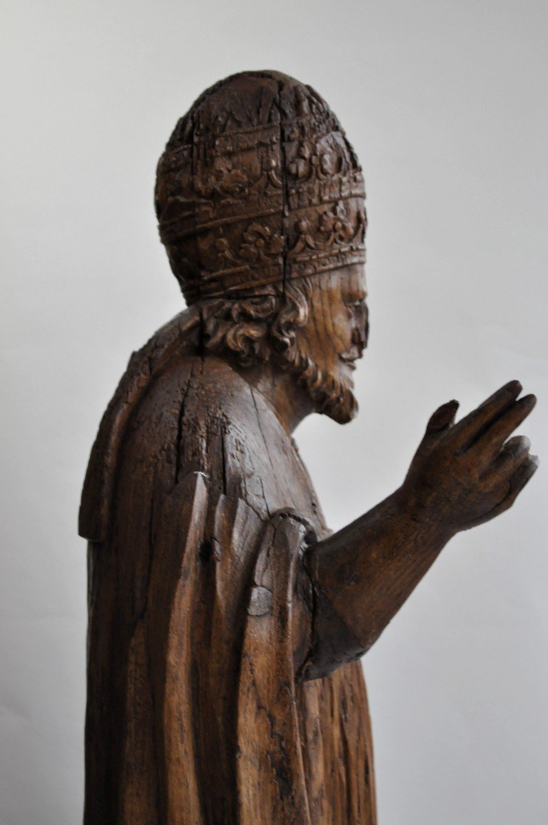 Sculpture - Statue d'évêque - Bois Sculpté - Circa 1600-photo-4