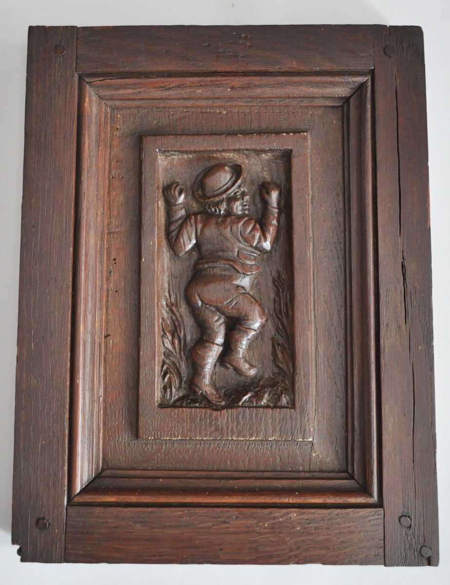 Carved Wooden Panel With Character Decor