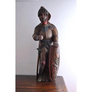 Status - Soldier In Polychrome Wood - 18/19th Century