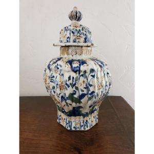 Polychrome Earthenware Covered Pot - Delft - Eighteenth Century