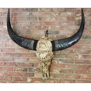 Sculpture -massacre - Buffalo Skull - Carved - Elephant Decorations