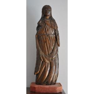 Sculpture - Holy Stature In Polychrome Wood - France 16th Century