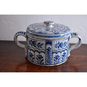 Covered Pot "posset Pot" Delft Earthenware - 18th Century