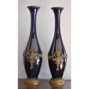 Paire De Grands Vases En Faïence Tours Saint Radegonde De La Manufacture Asch