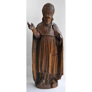 Sculpture - Statue Of Bishop - Carved Wood - Circa 1600