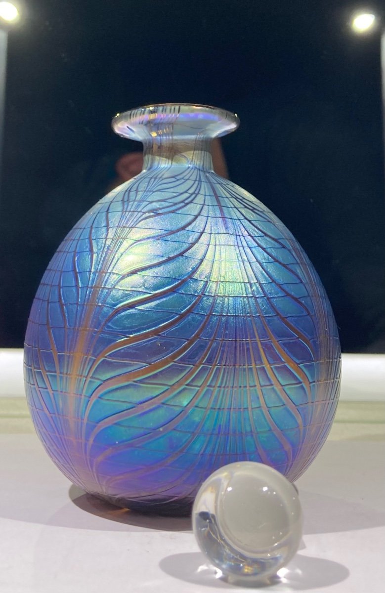 “éric Laurent 1959-2018” Beautiful Iridescent Glass Bottle Dated 1988. -photo-2