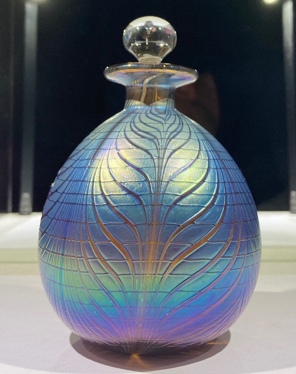 “éric Laurent 1959-2018” Beautiful Iridescent Glass Bottle Dated 1988. -photo-2