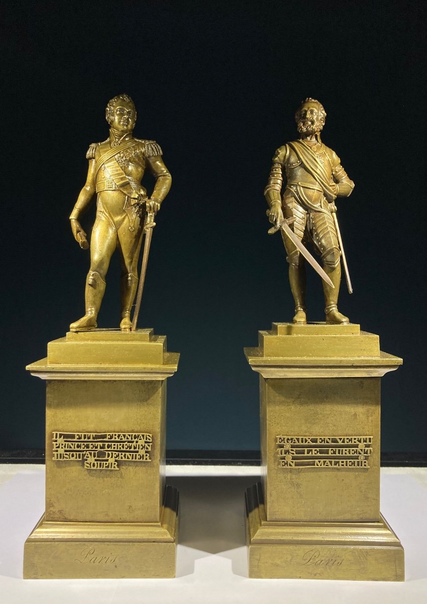 Alexandre Deheque Ciseleur, Henri IV & The Duke Of Berry, Statuettes Dated 1820-photo-2