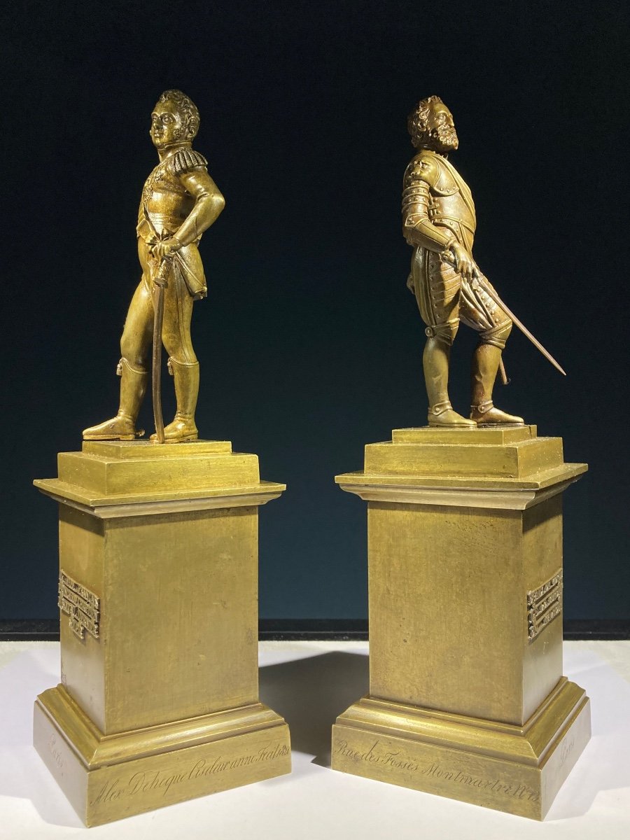 Alexandre Deheque Ciseleur, Henri IV & The Duke Of Berry, Statuettes Dated 1820-photo-3