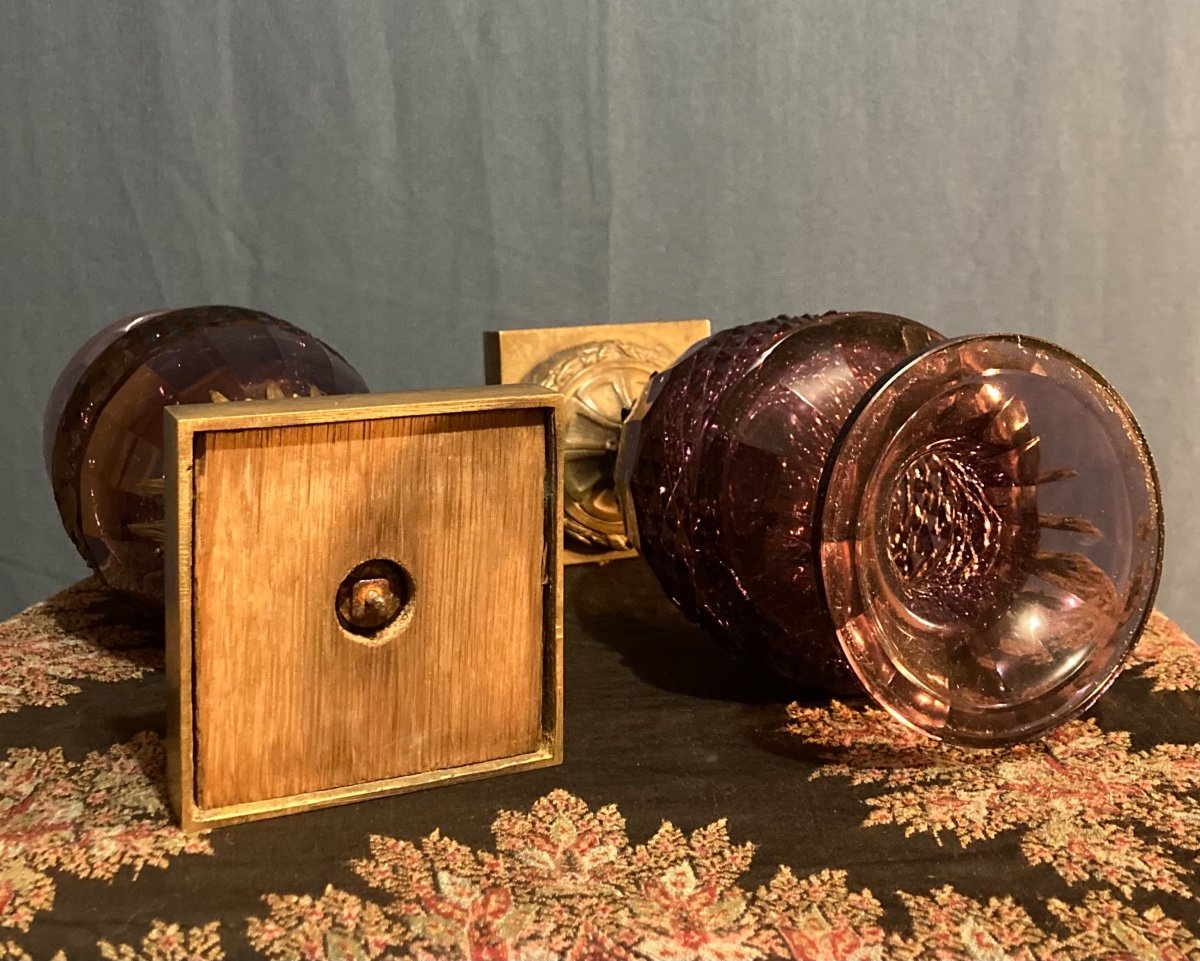 Rare Pair Of Amethyst Crystal Vases On Bronze Pedestal, North European Work Late 11th Century-photo-3