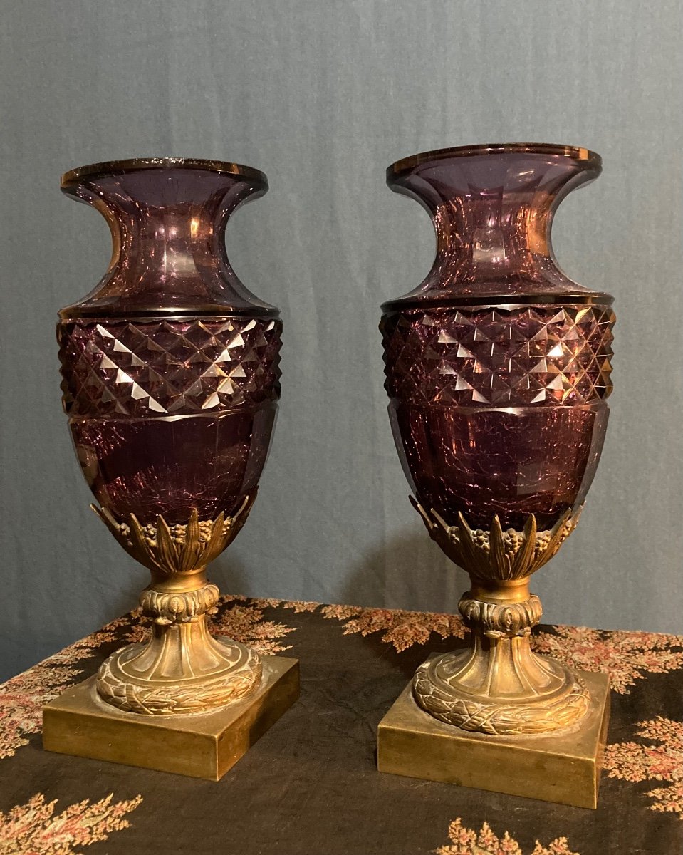 Rare Pair Of Amethyst Crystal Vases On Bronze Pedestal, North European Work Late 11th Century