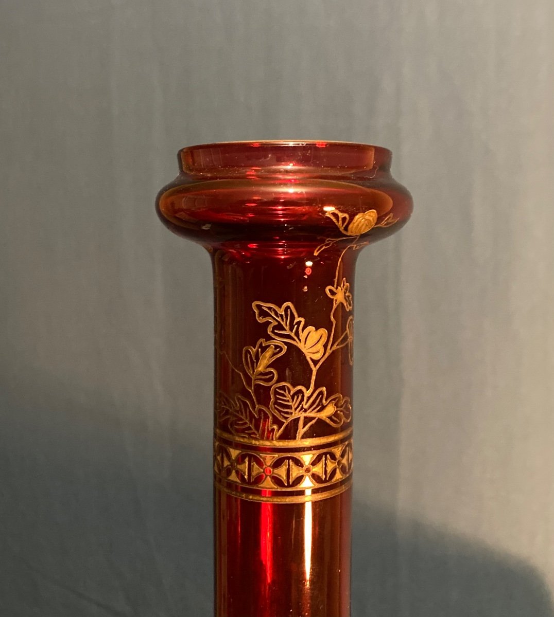 Japanese-style Vase In Red Crystal And Enhanced With Gold From The House Of Baccarat, Circa 1880-photo-3