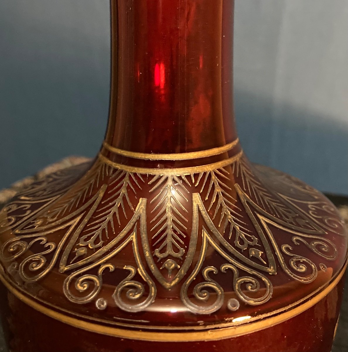 Japanese-style Vase In Red Crystal And Enhanced With Gold From The House Of Baccarat, Circa 1880-photo-1