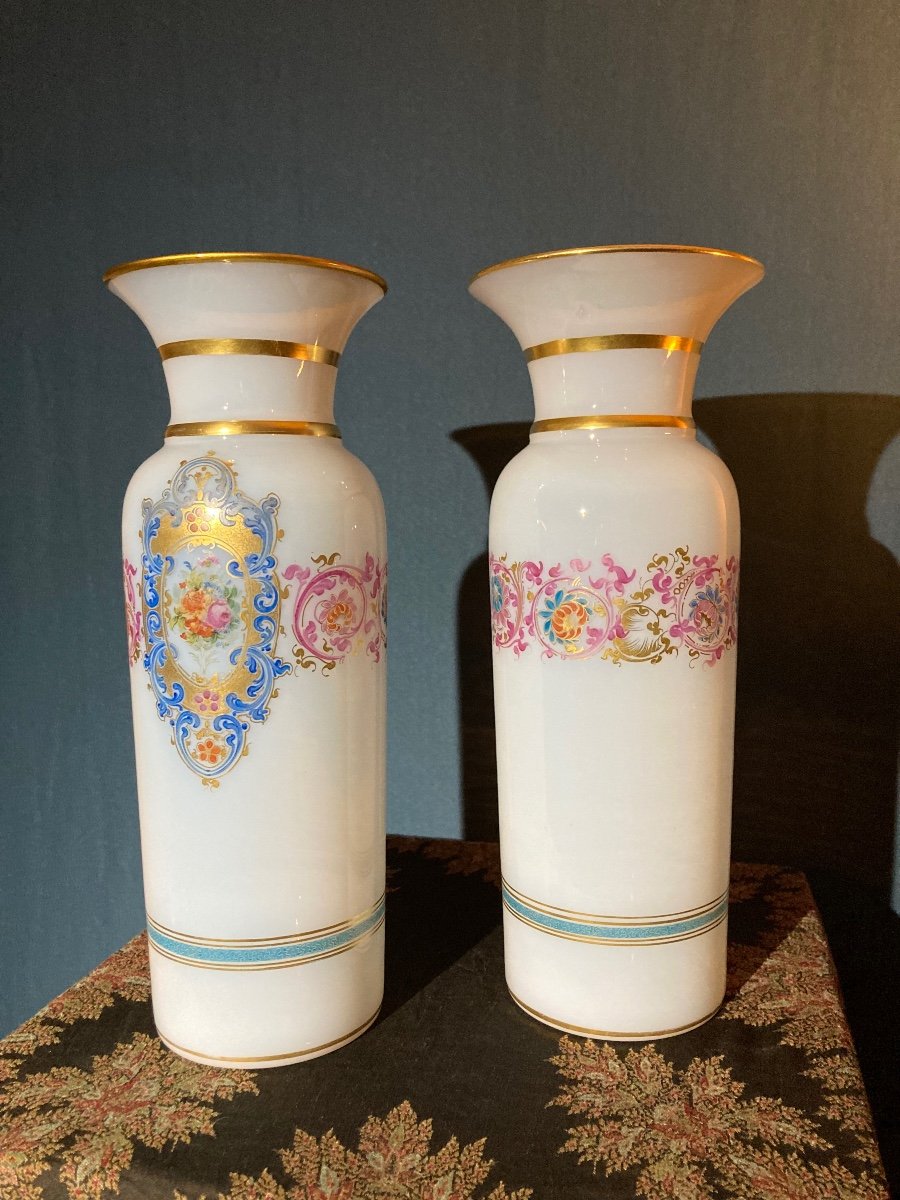 Paire De Vases En Opaline Dite : “bulle De Savon”, France époque Charles X-photo-1