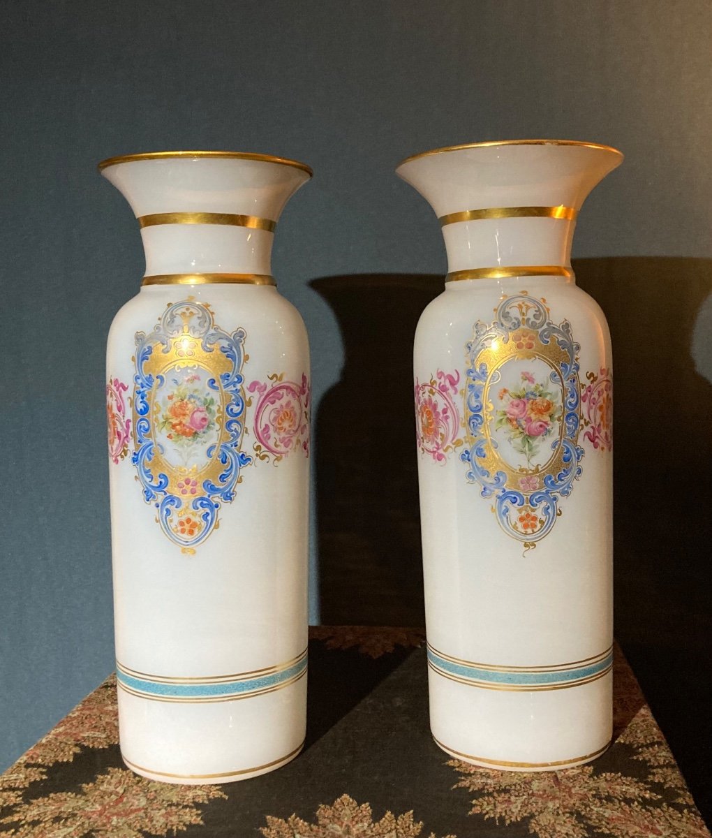 Paire De Vases En Opaline Dite : “bulle De Savon”, France époque Charles X-photo-2