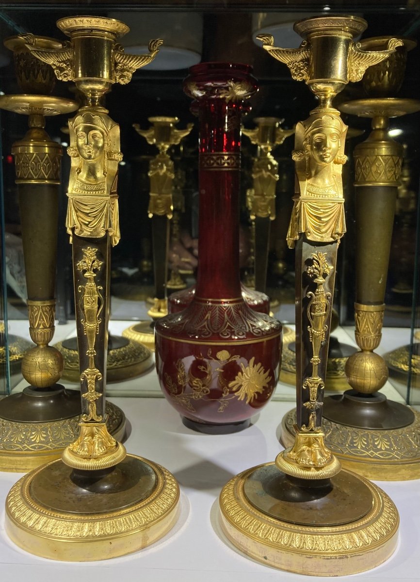 Pair Of Egyptian Candlesticks, France, Empire Period 