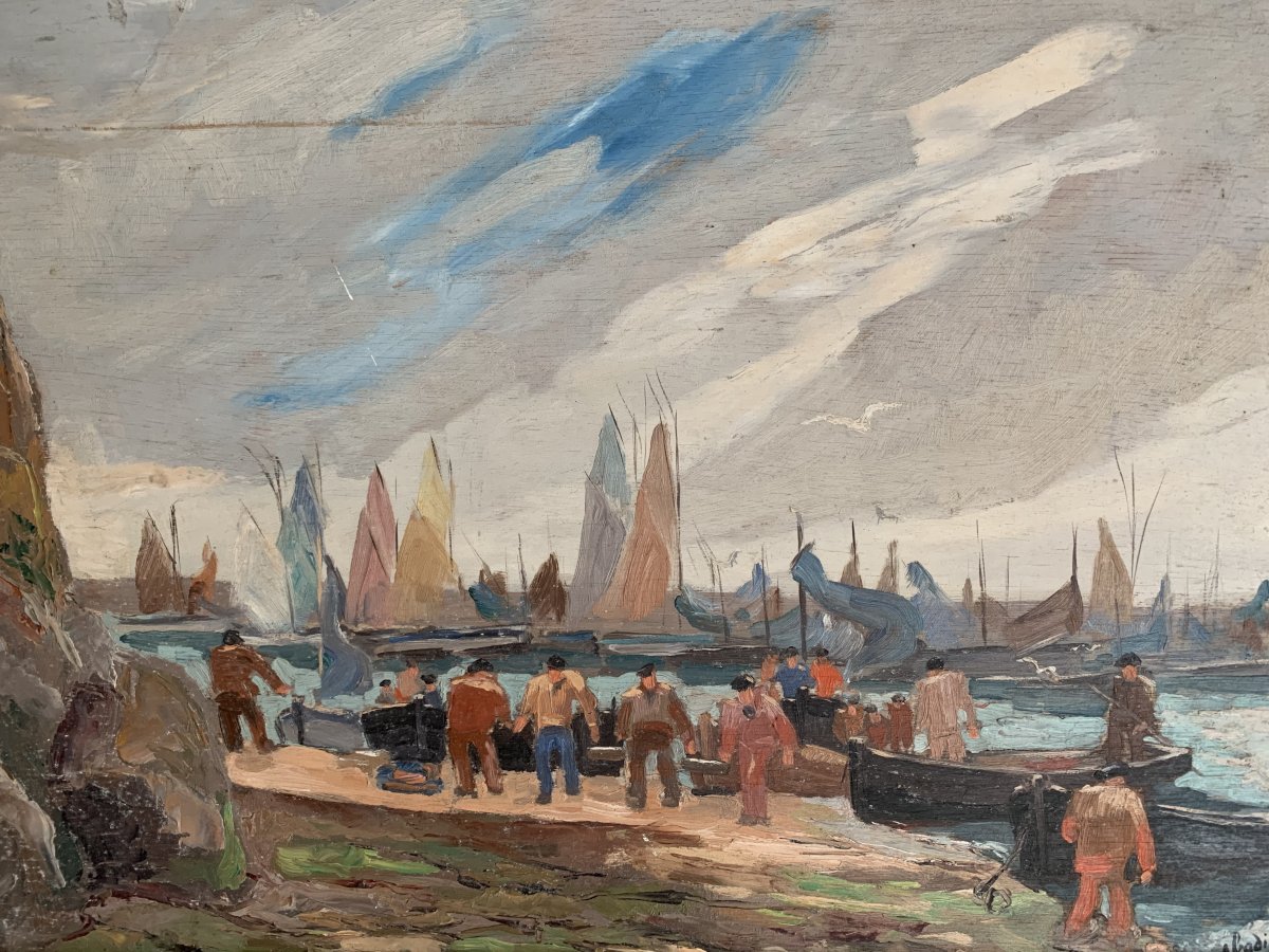 Pierre Abadie-landel (1896-1972), Landing At Douarnenez, Oil On Panel-photo-3