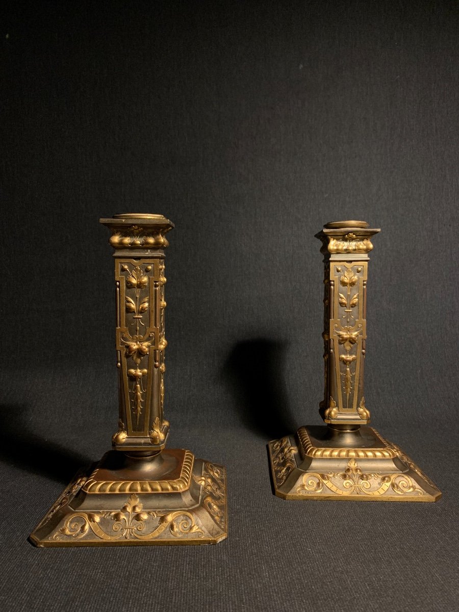 Pair Of Renaissance Style Torches By Louis Constant Sevin 1820-1878-photo-2