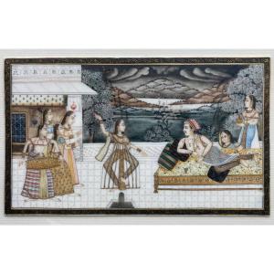 Miniature Anglo-indienne Sur Ivoire, Inde Vers 1850-1880