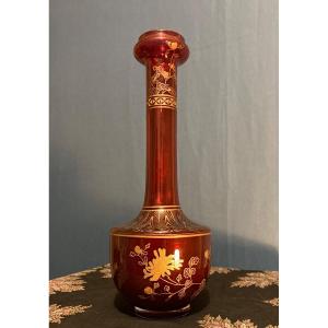 Japanese-style Vase In Red Crystal And Enhanced With Gold From The House Of Baccarat, Circa 1880